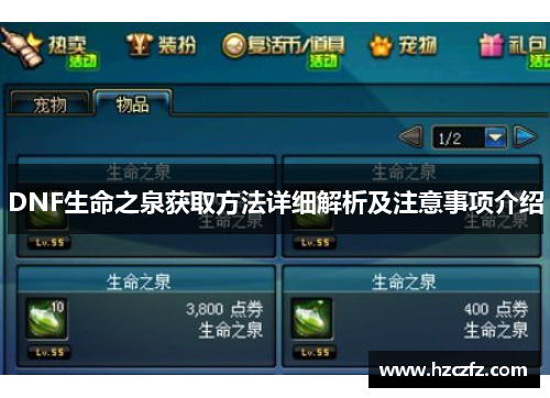 DNF生命之泉获取方法详细解析及注意事项介绍 DNF生命之泉获取方法详细解析及注意事项介绍